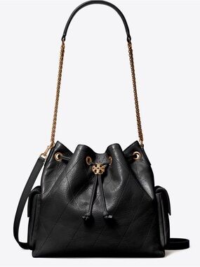Tory Burch Black Charlie Quilted Drawstring Shoulder Bag